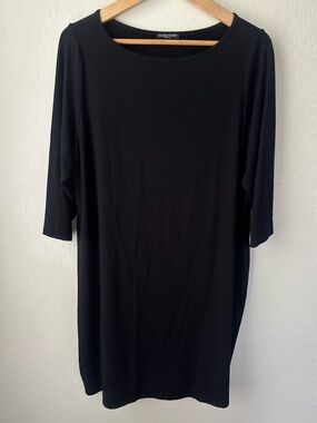 Eileen Fisher Black 3/4 Sleeve Knit Dress L XL